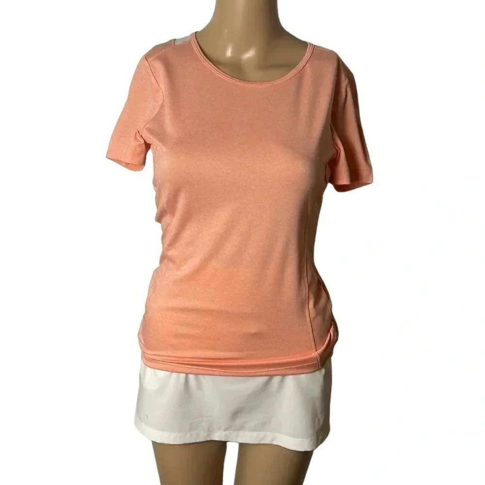 LOLE tee shirt,women XS. EC like new,  Coral colorblock activewear,white mesh.